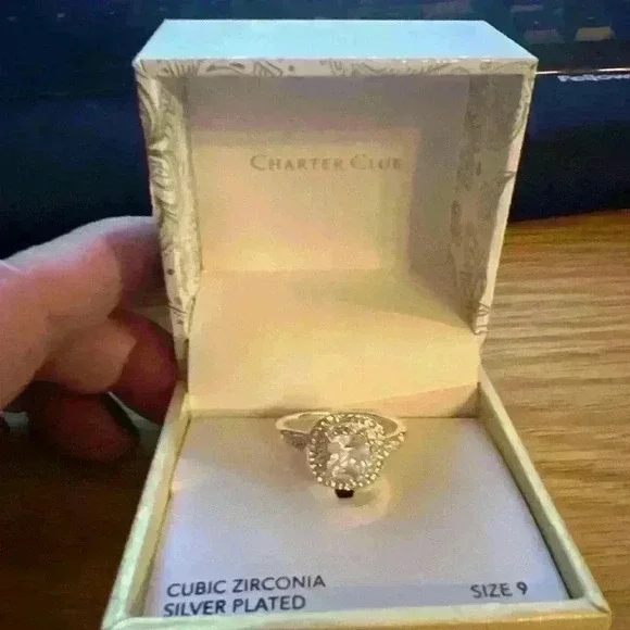 Charter Club Double Halo Crystal Center Ring New size 9 - Picture 5 of 8